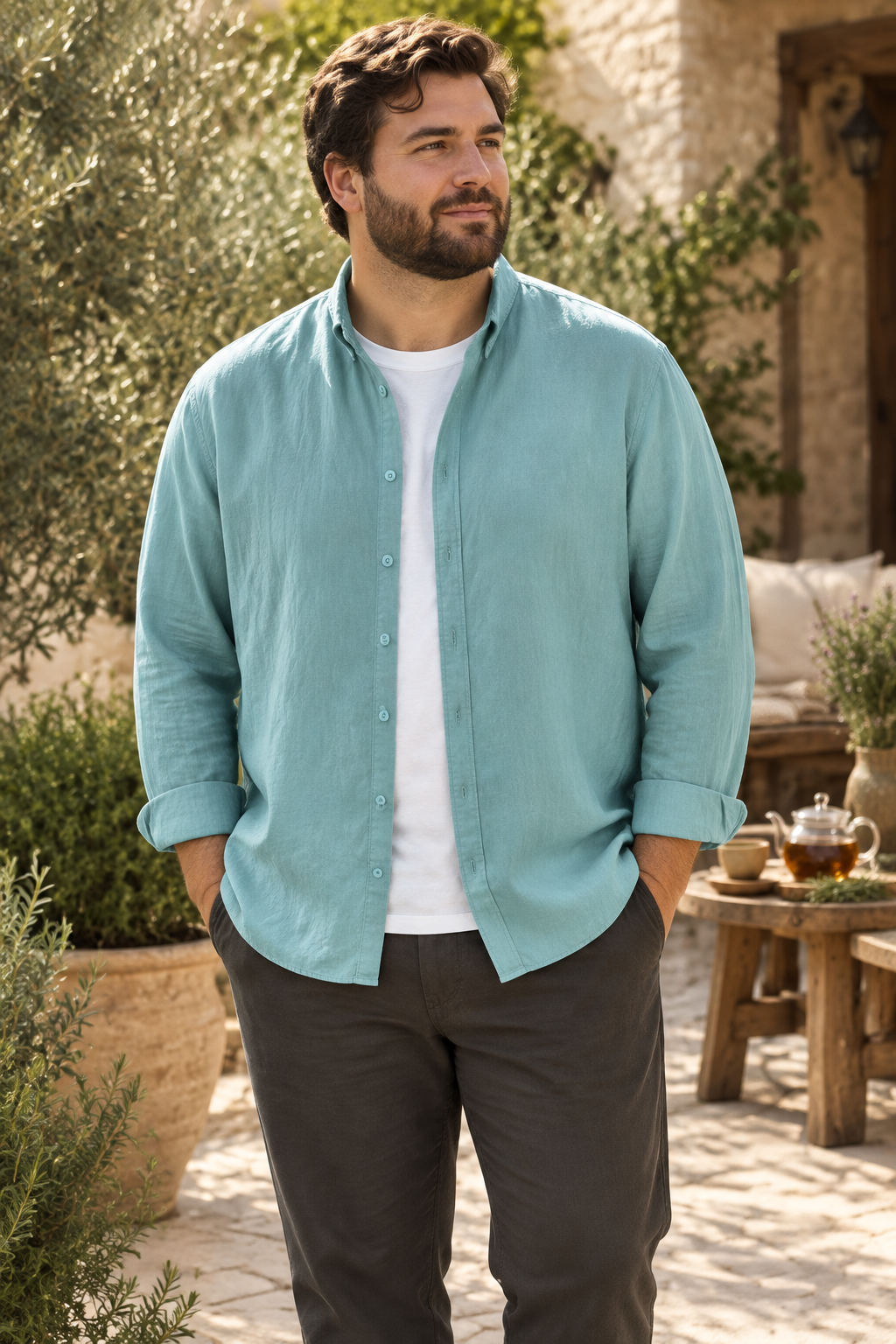 Men's Full Size Button Up Long Sleeve Shirt Plus Size by Trendsi