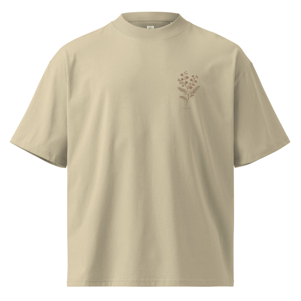Unisex organic oversized high neck t-shirt- Acacia Flower by Rooted Wellness