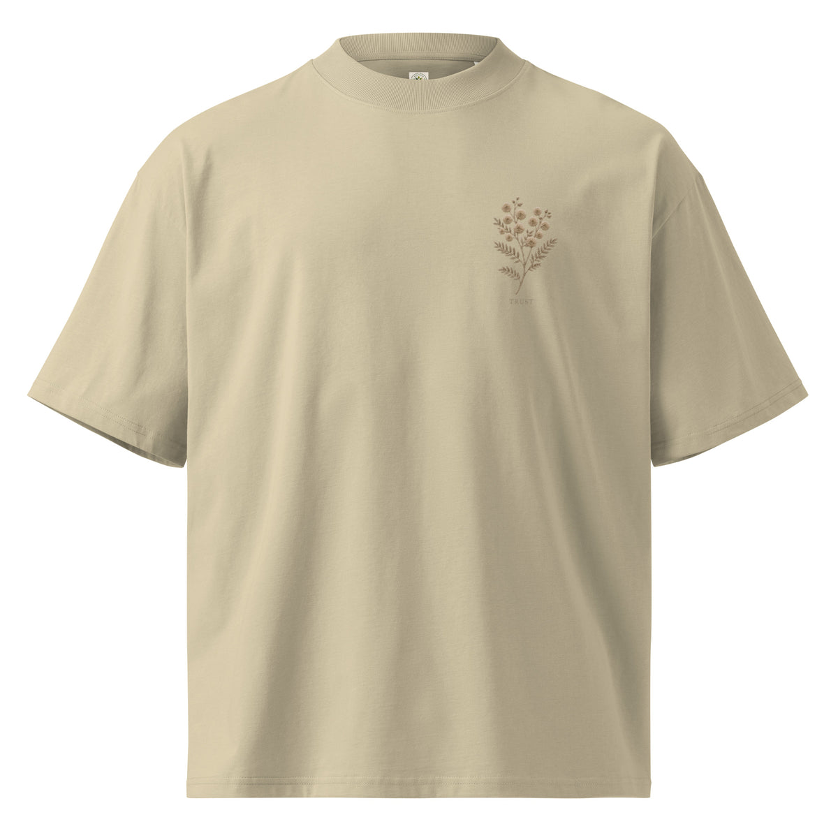 Unisex organic oversized high neck t-shirt- Acacia Flower by Rooted Wellness